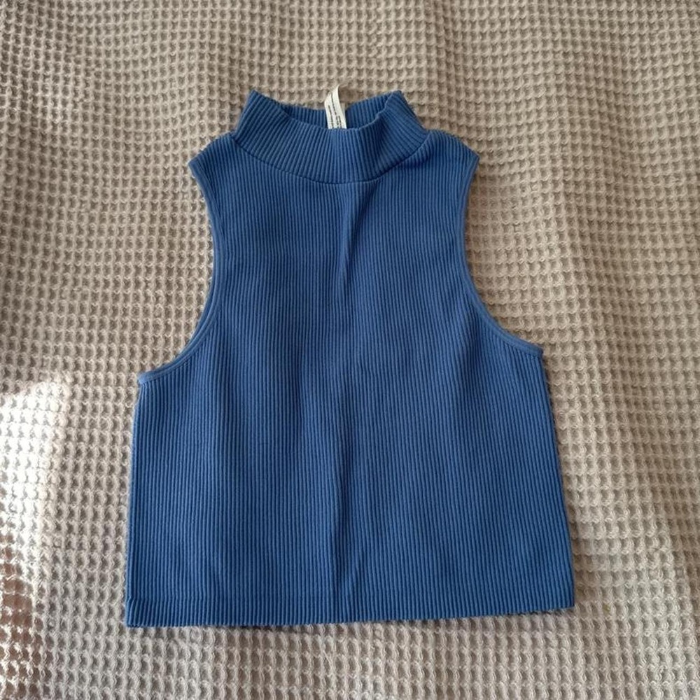 Love Tree blue ribbed mock‎ neck tank top Size S